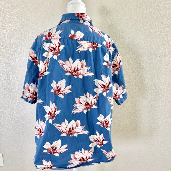 Goodfellow Shirt Men XXL Blue Hawaiian Floral Button Down Northrop Short Sleeve - Picture 7 of 14